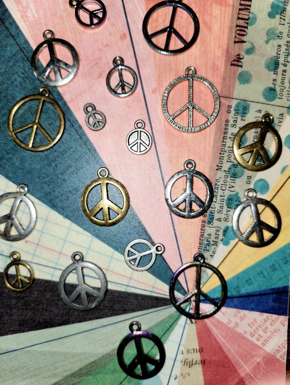 Peace Sign Charms - Silver & Antique Gold 15pc.